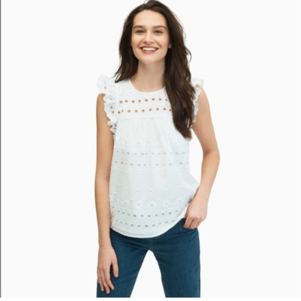 ♠️Kate Spade Eyelet Ruffle Shell Top White Small